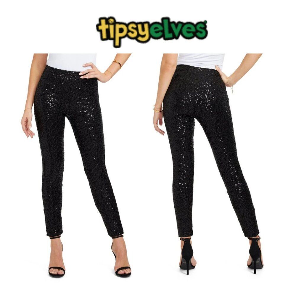 NWT Tipsy Elves Black Sequin High Waisted Leggings (Size S)